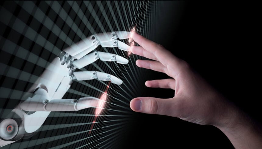 Hands,Of,Robot,And,Human,Touching.,Virtual,Reality,Or,Artificial