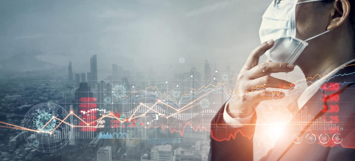 Businessman,With,Mask,,Analysis,Coronavirus,Impact,On,Global,Economy,And